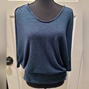 Dark teal blue scoop neck dolman sleeve top